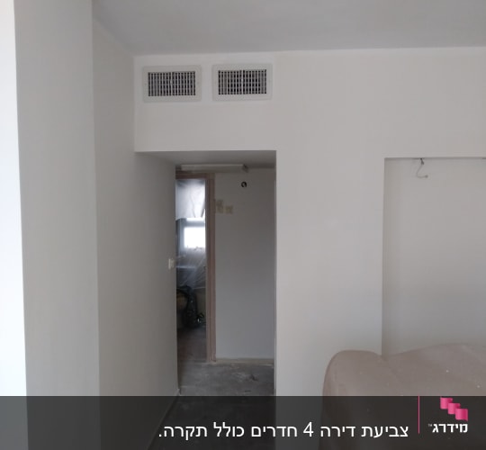קירות צבועים בלבן עם רצפה מכוסה בניילון